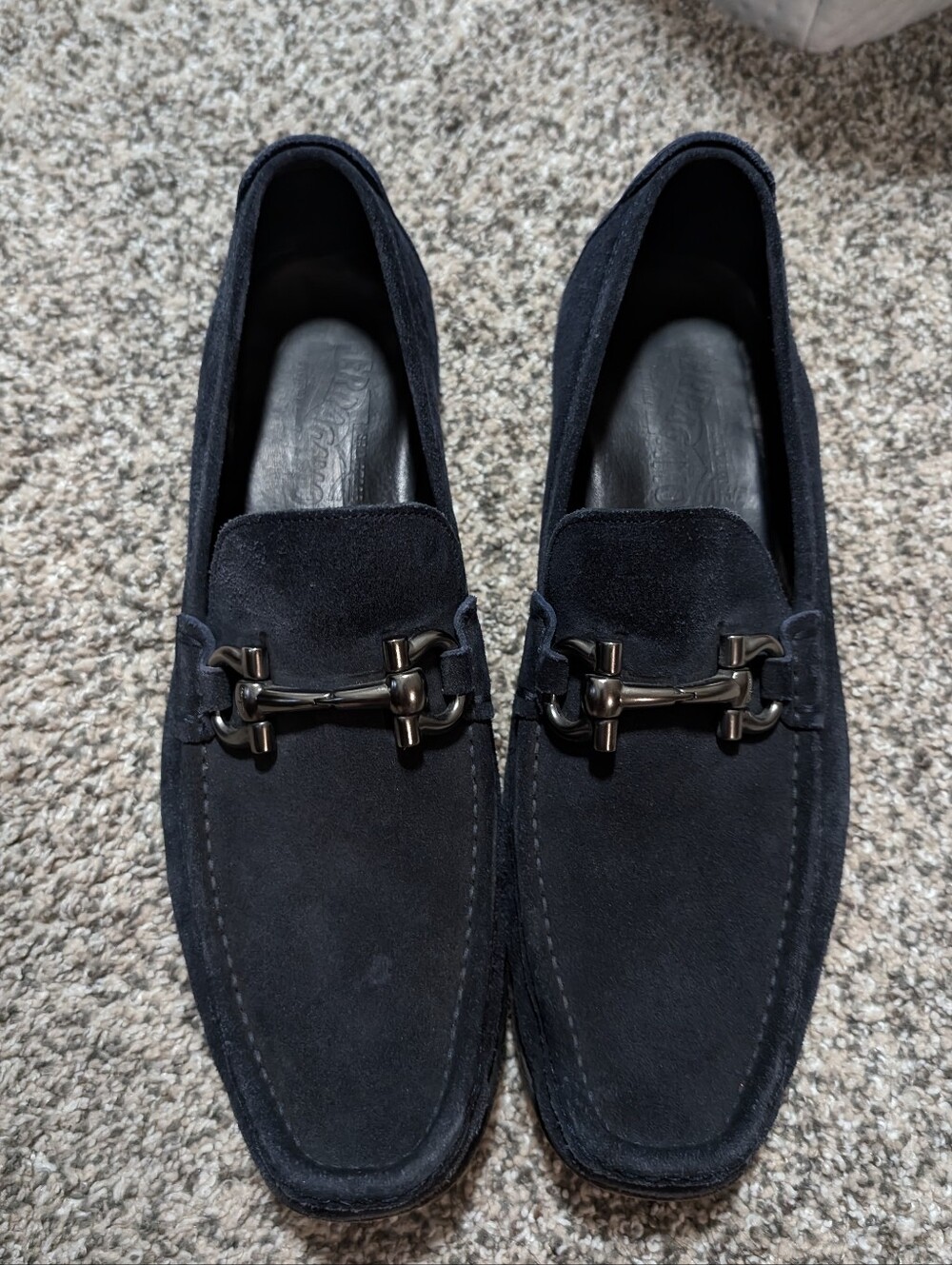 Salvatore Ferragamo Gancini Loafers Men’s 10.5D Navy Blue Suede Made In Italy